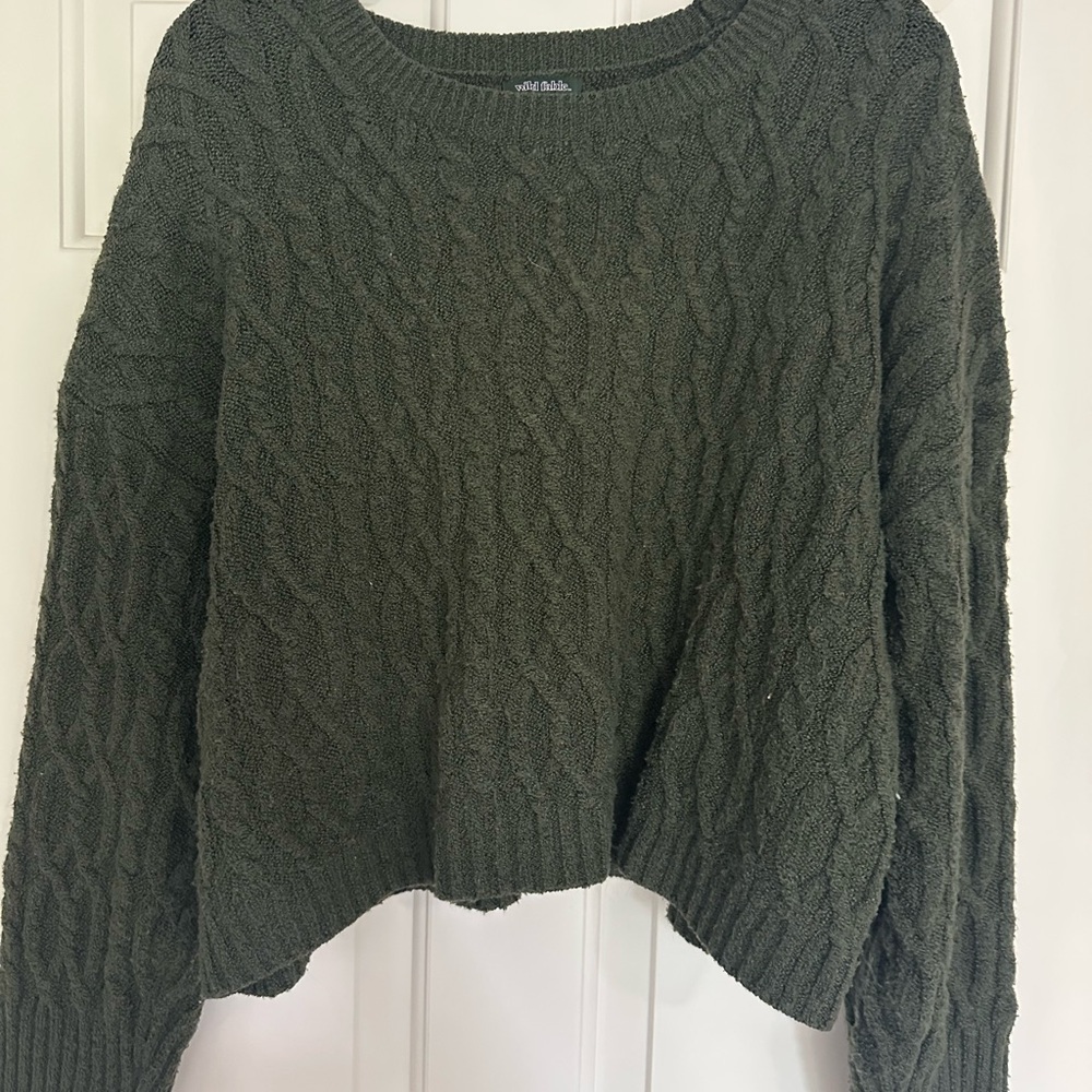 Wild Fable Green Crew Neck Cable Knit Sweater